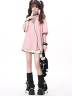 CRAZYGIRL Bow Knot Tie Up Round Neck Loose Women's Lightweight Short Sleeve T-shirts