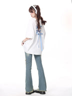 CRAZYGIRL Bow Knot Tie Up Round Neck Loose Women's Lightweight Short Sleeve T-shirts