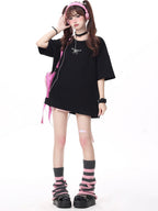 CRAZYGIRL Bow Knot Tie Up Round Neck Loose Women's Lightweight Short Sleeve T-shirts