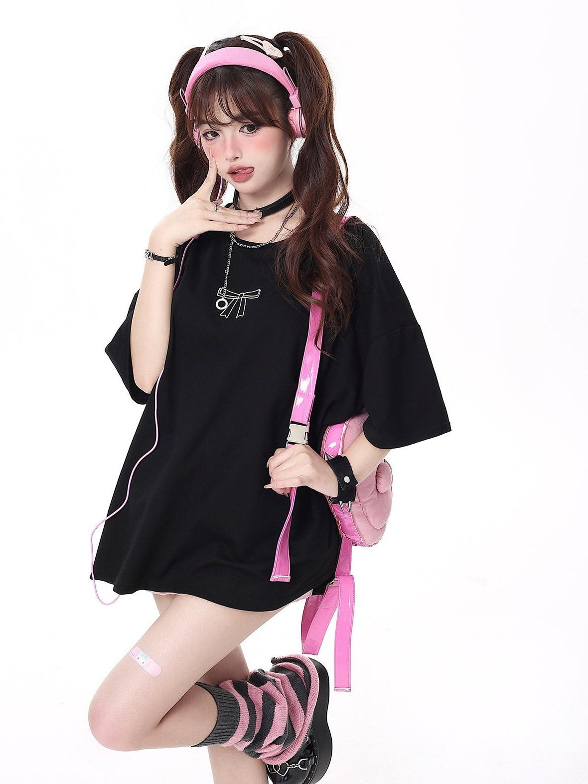 CRAZYGIRL Bow Knot Tie Up Round Neck Loose Women's Lightweight Short Sleeve T-shirts