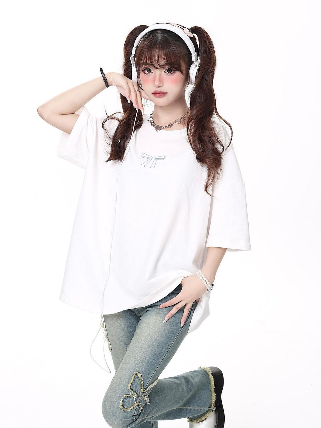 CRAZYGIRL Bow Knot Tie Up Round Neck Loose Women's Lightweight Short Sleeve T-shirts