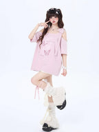 CRAZYGIRL Butterfly Bow Shoulder Cutout Women's Other Fabric Short Sleeve T-shirts