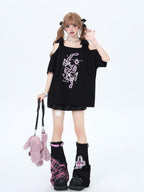 CRAZYGIRL Butterfly Bow Shoulder Cutout Women's Other Fabric Short Sleeve T-shirts