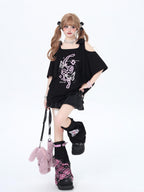 CRAZYGIRL Butterfly Bow Shoulder Cutout Women's Other Fabric Short Sleeve T-shirts