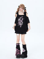CRAZYGIRL Butterfly Bow Shoulder Cutout Women's Other Fabric Short Sleeve T-shirts