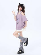 CRAZYGIRL Butterfly Bow Shoulder Cutout Women's Other Fabric Short Sleeve T-shirts