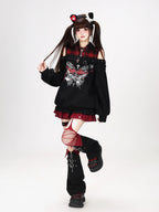 CRAZYGIRL Butterfly Print Plaid Patchwork Asymmetric Ruffle Sleeve Women's Sweatshirts