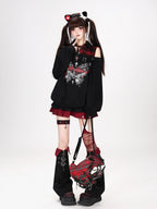 CRAZYGIRL Butterfly Print Plaid Patchwork Asymmetric Ruffle Sleeve Women's Sweatshirts