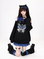 CRAZYGIRL Butterfly Print Plaid Patchwork Asymmetric Ruffle Sleeve Women's Sweatshirts