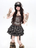 CRAZYGIRL Caramel Brown Plaid Bow Embroidered High Waisted Cake Women's Other Mini Skirts