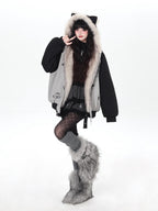 CRAZYGIRL Cat Ear Embroidered Hooded Women's Cotton Padded Puffer Jackets