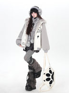 CRAZYGIRL Cat Ear Embroidered Hooded Women's Cotton Padded Puffer Jackets