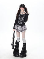 CRAZYGIRL Chain Print Faux Two Piece Halter Women's Knit Slim Fit Short Sleeve T-shirts