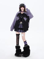 CRAZYGIRL Colorblock Embroidered Patchwork Heart Women's Pu Leather Casual Jackets