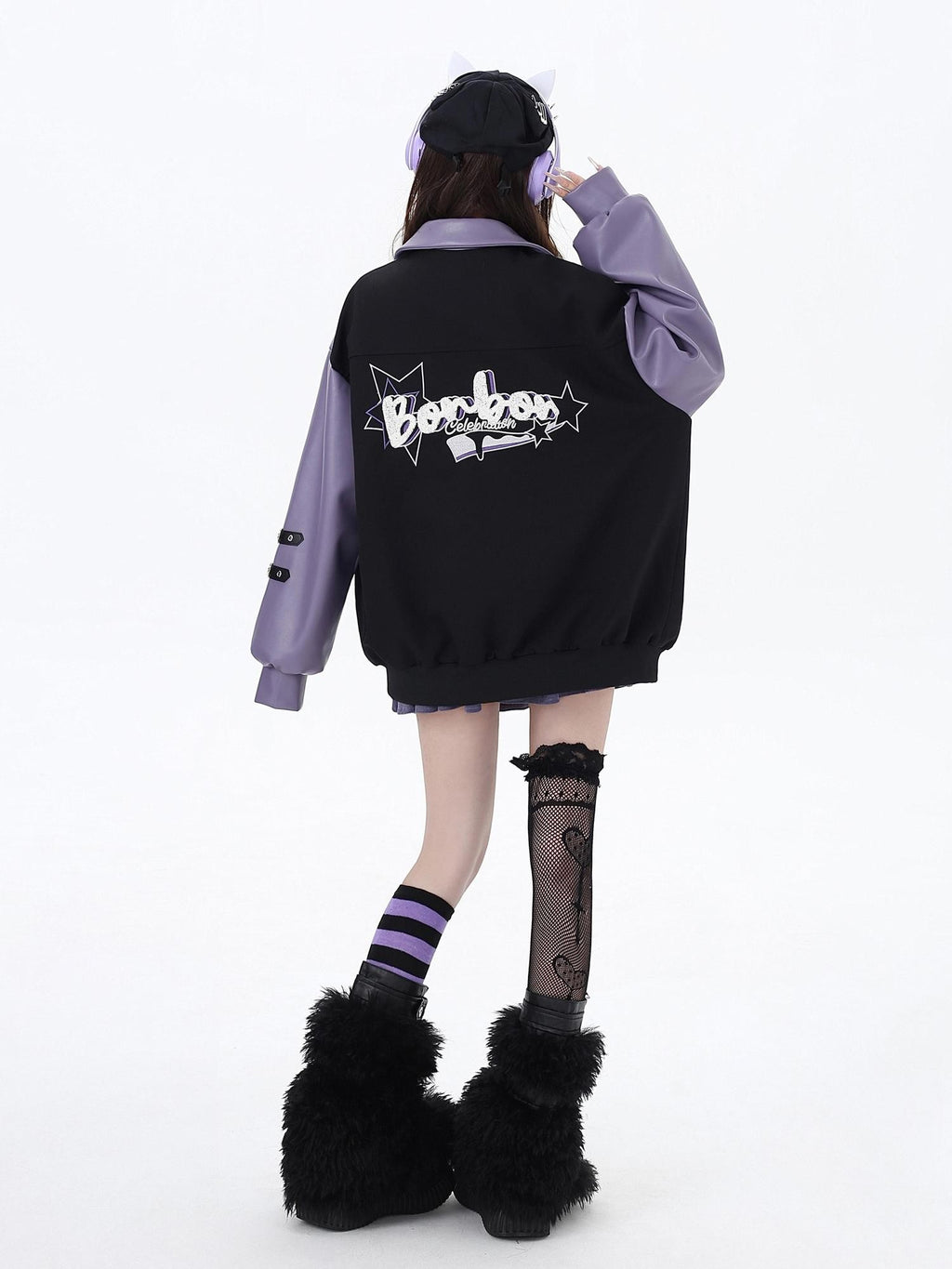 CRAZYGIRL Colorblock Embroidered Patchwork Heart Women's Pu Leather Casual Jackets