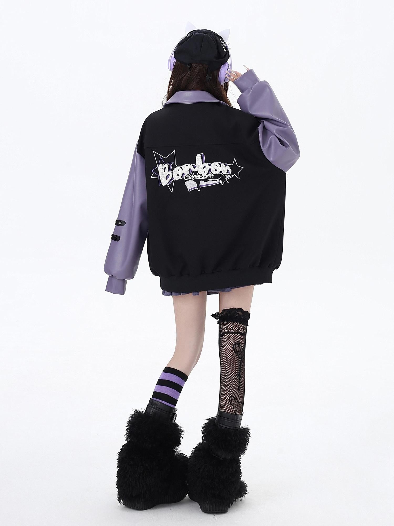 CRAZYGIRL Colorblock Embroidered Patchwork Heart Women's Pu Leather Casual Jackets