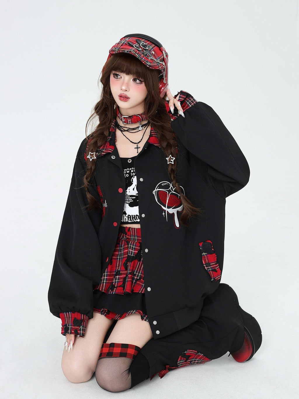 CRAZYGIRL Colorblock Embroidered Patchwork Heart Women's Pu Leather Casual Jackets