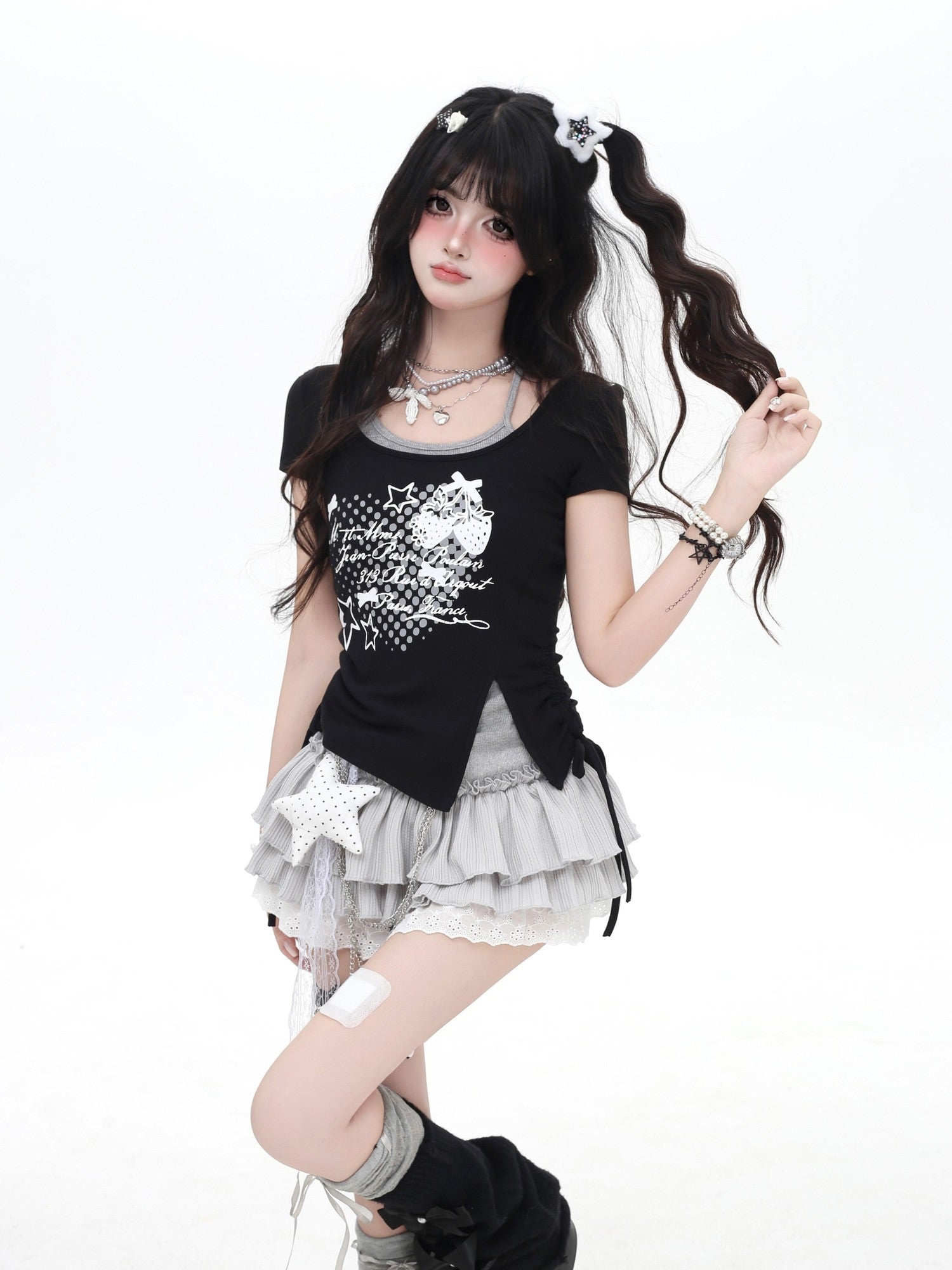 CRAZYGIRL Colorblock Halter Cross Print Bow Slim Cropped Women's Short Sleeve T-shirts