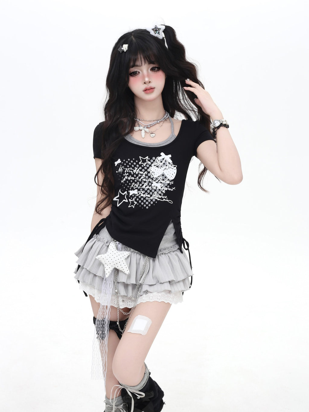 CRAZYGIRL Colorblock Halter Cross Print Bow Slim Cropped Women's Short Sleeve T-shirts