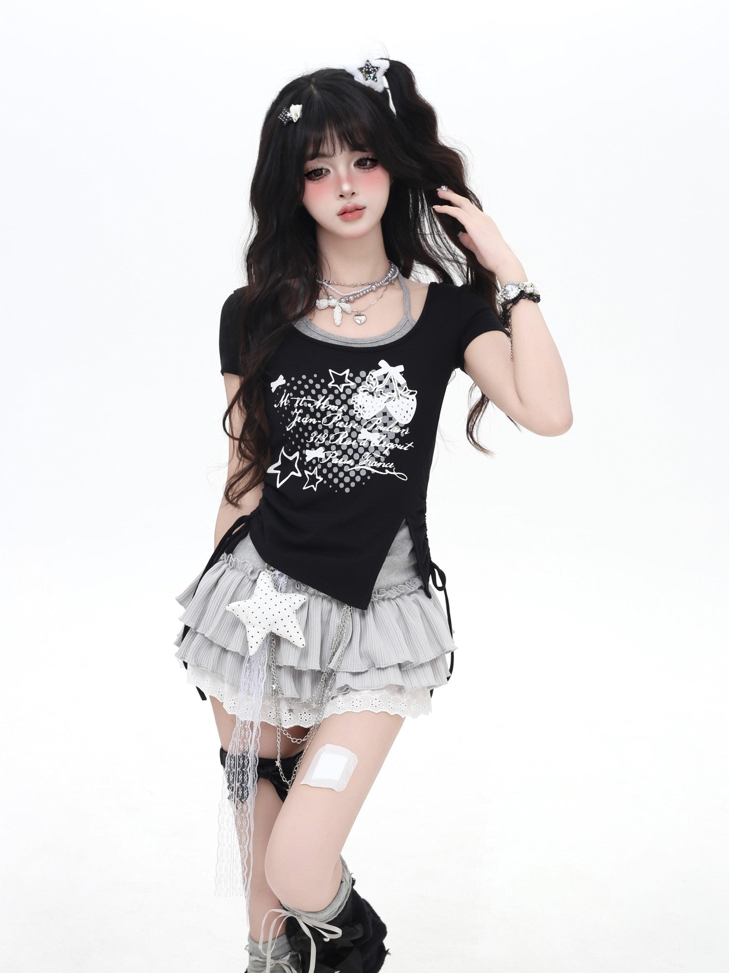 CRAZYGIRL Colorblock Halter Cross Print Bow Slim Cropped Women's Short Sleeve T-shirts