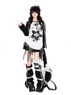 CRAZYGIRL Colorblock Star Cat Patchwork Raglan Cropped Women's Long Sleeve T-shirts