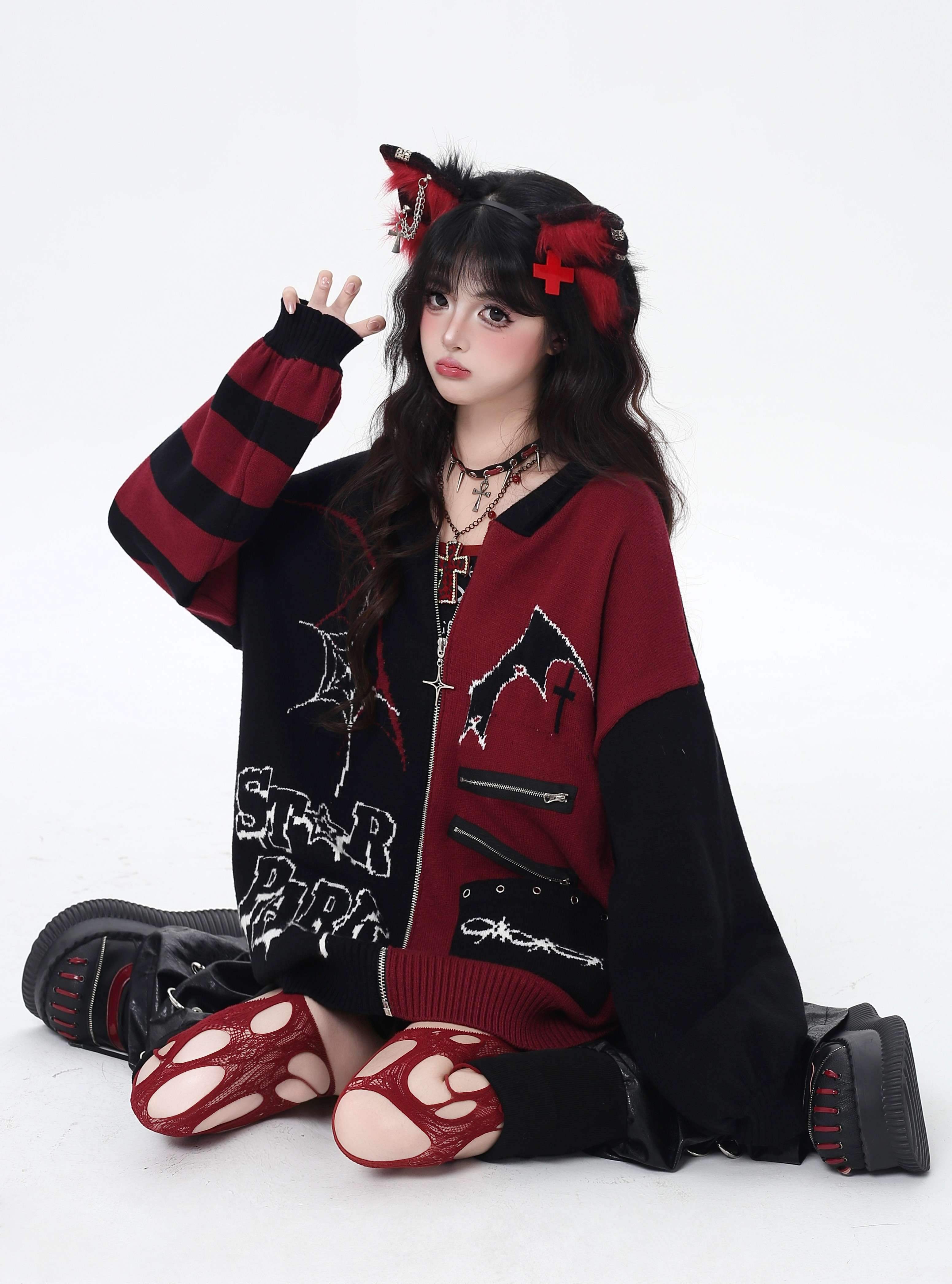 CRAZYGIRL_Colorblock_Striped_Gothic_Women's_Loose_Knit_Thermal_Cardigans_984366579017_MISSTT