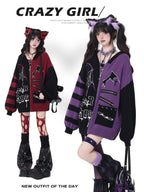 CRAZYGIRL Colorblock Striped Gothic Women's Loose Knit Thermal Cardigans