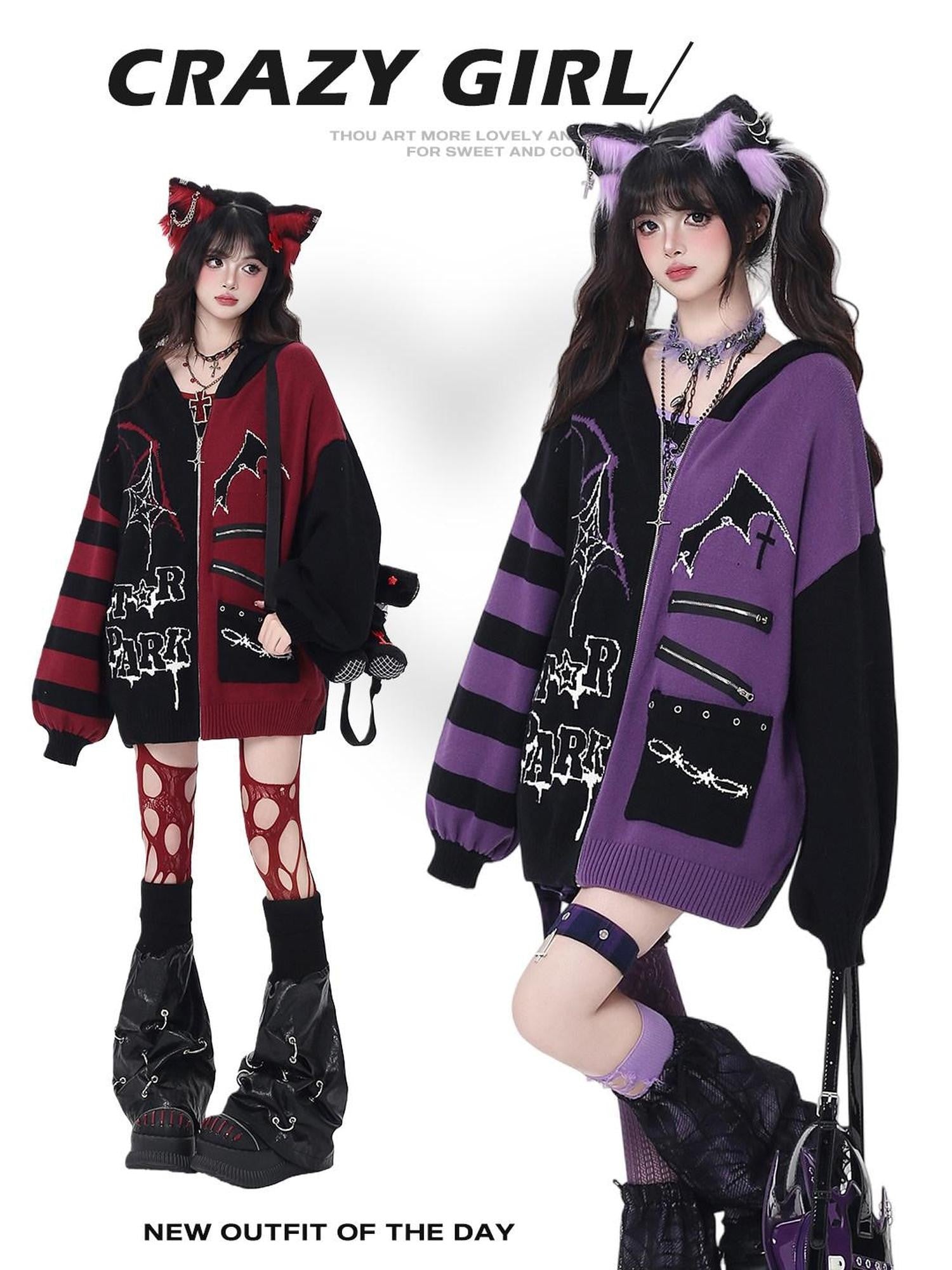 CRAZYGIRL Colorblock Striped Gothic Women's Loose Knit Thermal Cardigans