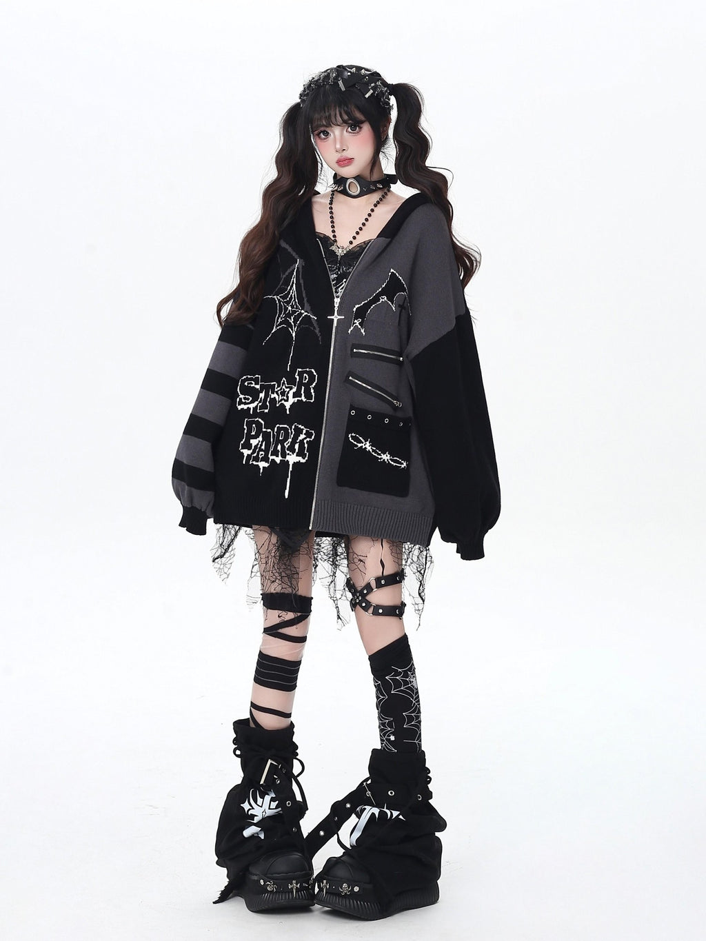 CRAZYGIRL Colorblock Striped Gothic Women's Loose Knit Thermal Cardigans