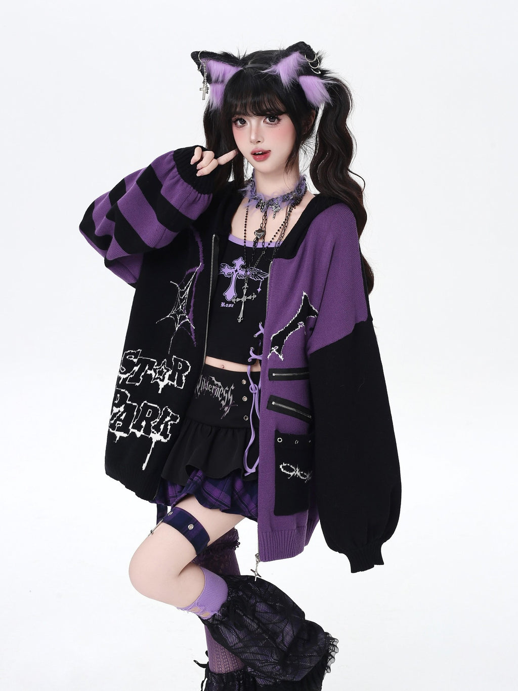 CRAZYGIRL Colorblock Striped Gothic Women's Loose Knit Thermal Cardigans