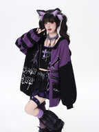 CRAZYGIRL Colorblock Striped Gothic Women's Loose Knit Thermal Cardigans