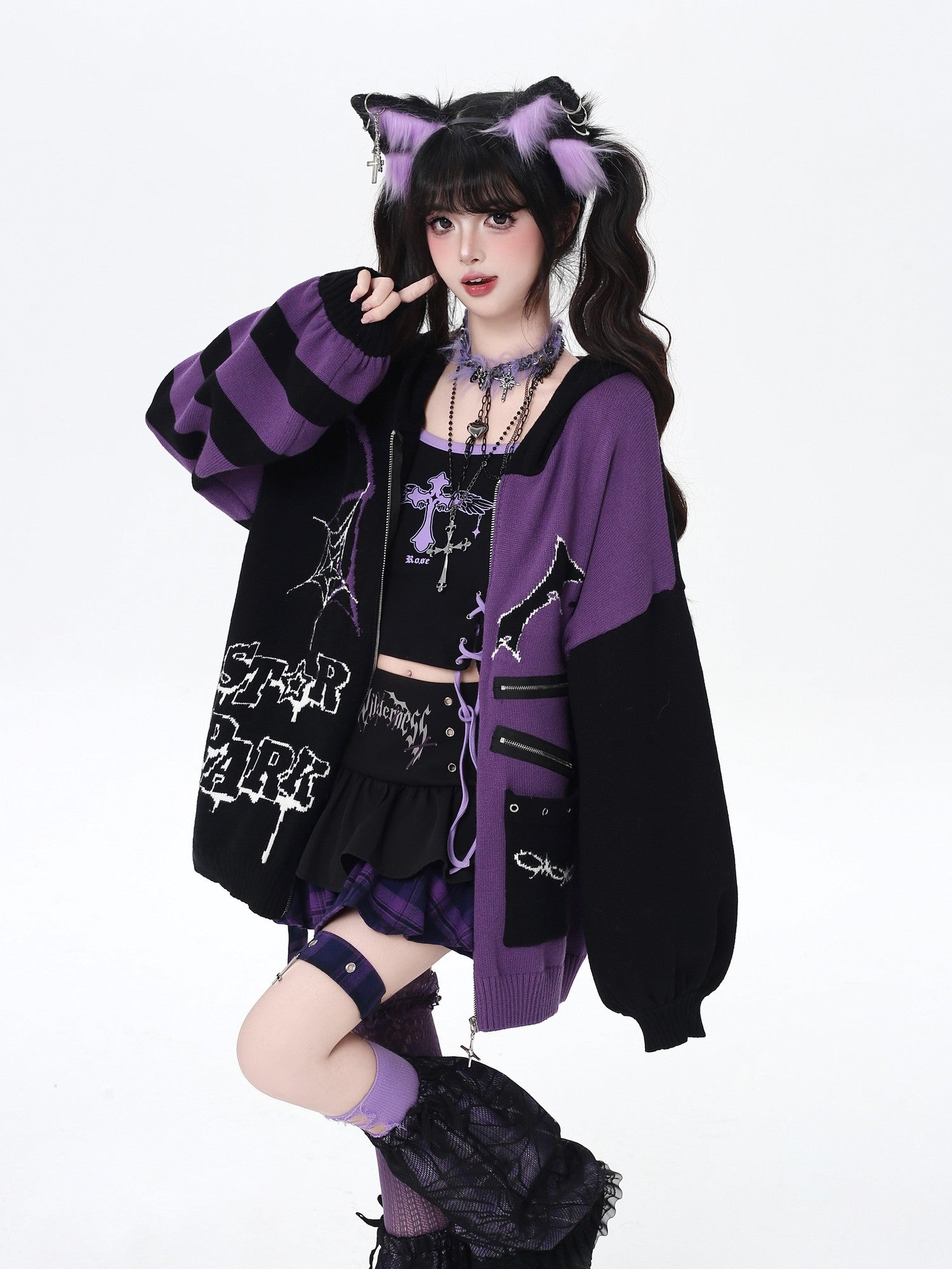 CRAZYGIRL Colorblock Striped Gothic Women's Loose Knit Thermal Cardigans