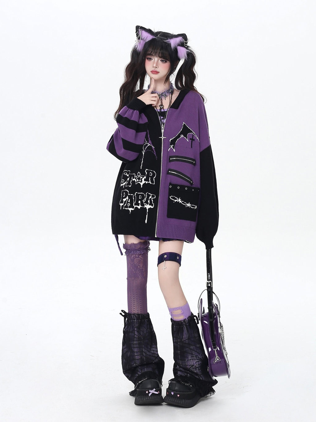 CRAZYGIRL Colorblock Striped Gothic Women's Loose Knit Thermal Cardigans