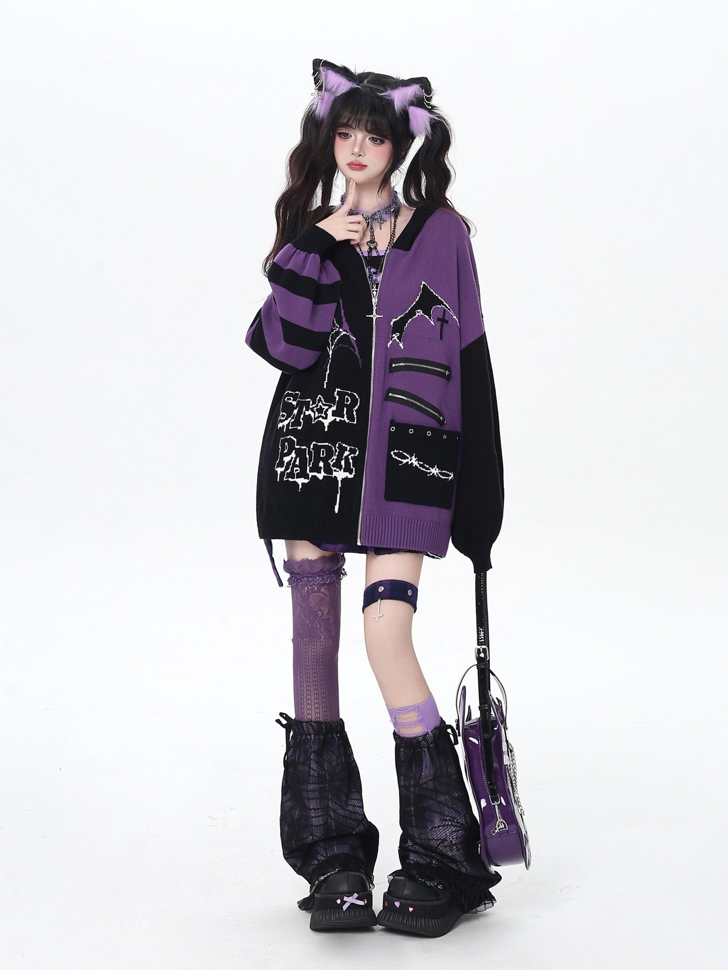 CRAZYGIRL Colorblock Striped Gothic Women's Loose Knit Thermal Cardigans
