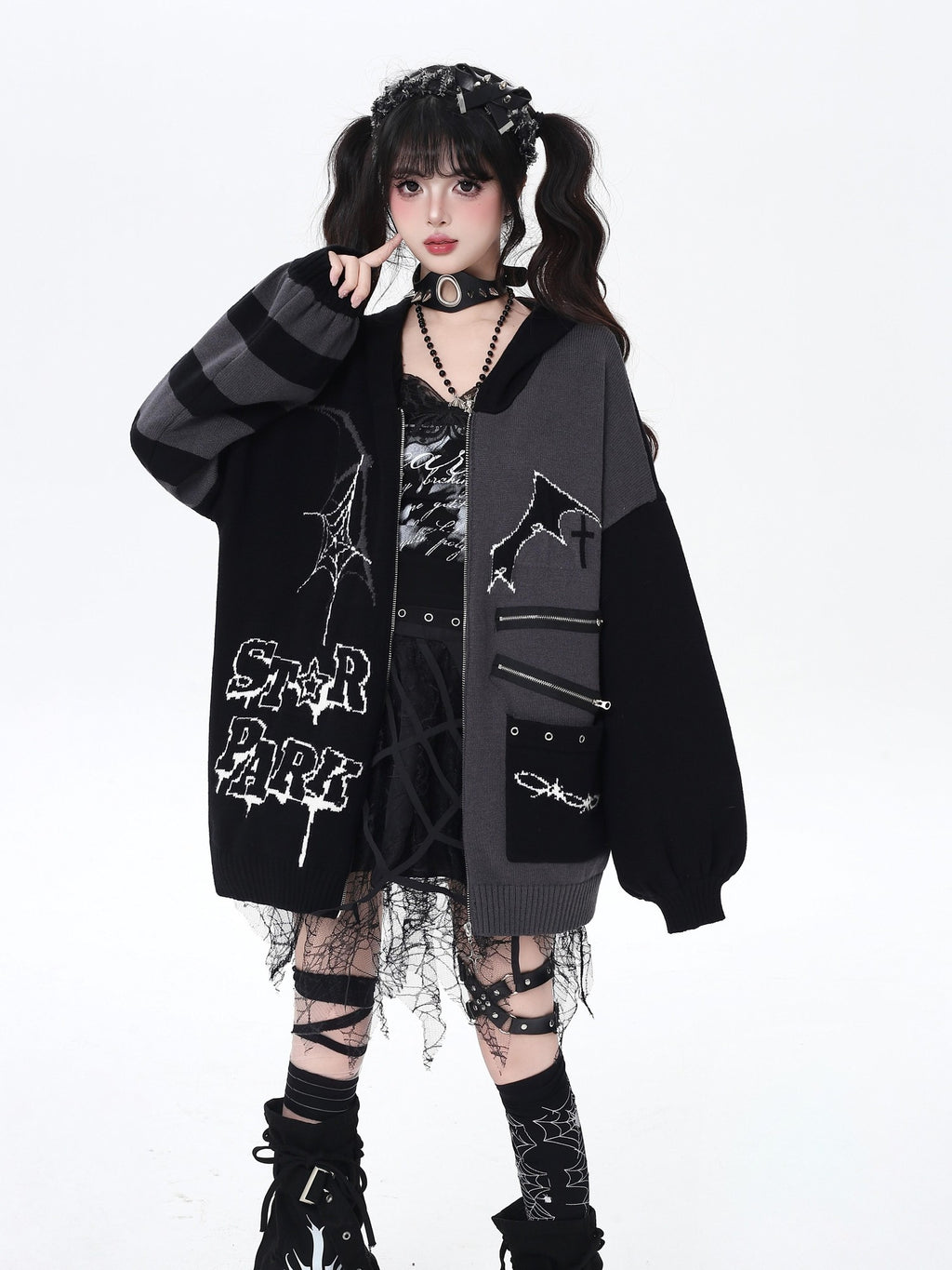 CRAZYGIRL Colorblock Striped Gothic Women's Loose Knit Thermal Cardigans