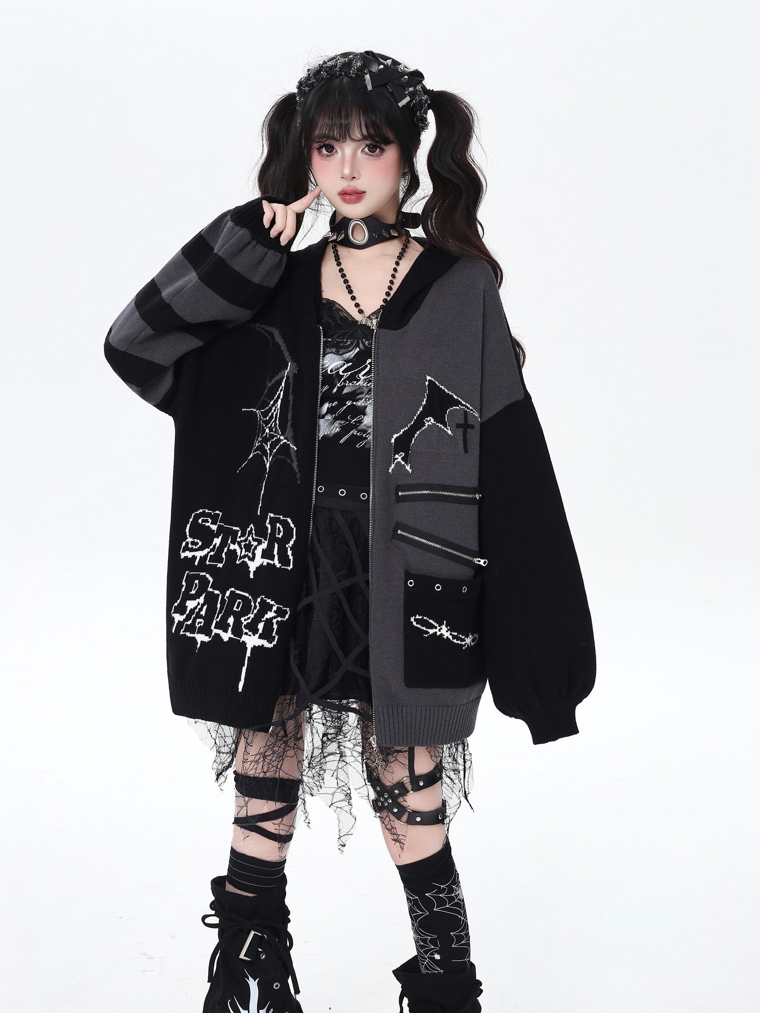 CRAZYGIRL Colorblock Striped Gothic Women's Loose Knit Thermal Cardigans