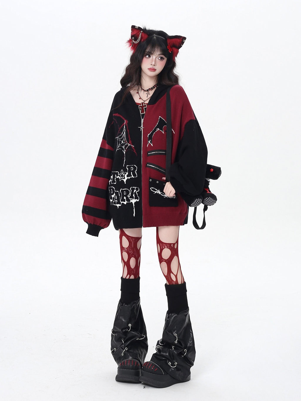 CRAZYGIRL Colorblock Striped Gothic Women's Loose Knit Thermal Cardigans