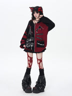 CRAZYGIRL Colorblock Striped Gothic Women's Loose Knit Thermal Cardigans