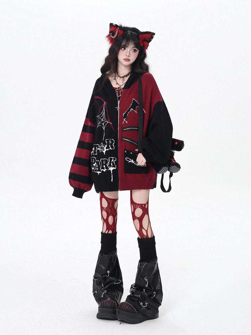 CRAZYGIRL Colorblock Striped Gothic Women's Loose Knit Thermal Cardigans