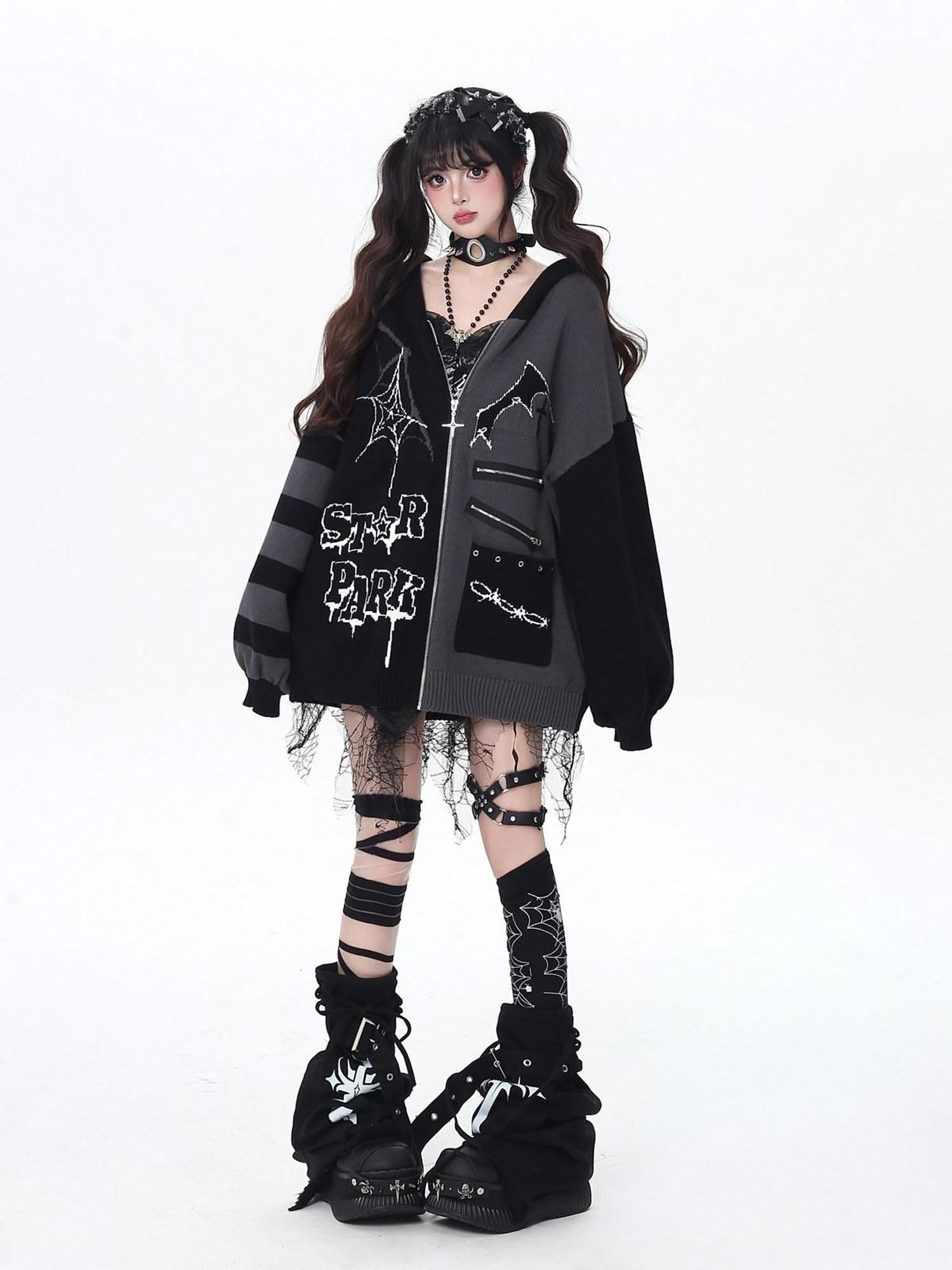 CRAZYGIRL Colorblock Striped Gothic Women's Loose Knit Thermal Cardigans