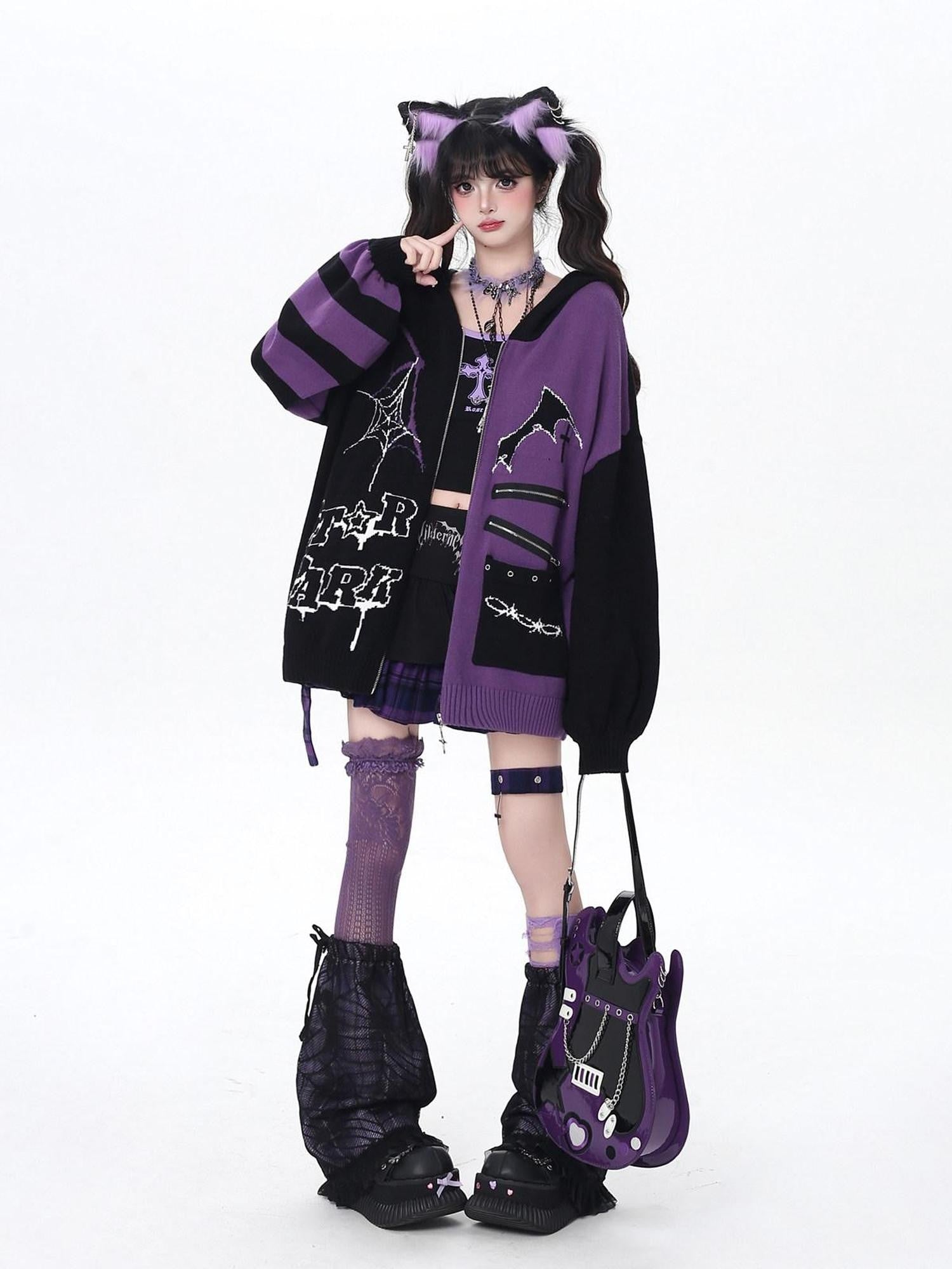 CRAZYGIRL Colorblock Striped Gothic Women's Loose Knit Thermal Cardigans