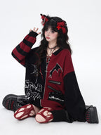 CRAZYGIRL Colorblock Striped Gothic Women's Loose Knit Thermal Cardigans