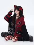 CRAZYGIRL Colorblock Striped Gothic Women's Loose Knit Thermal Cardigans
