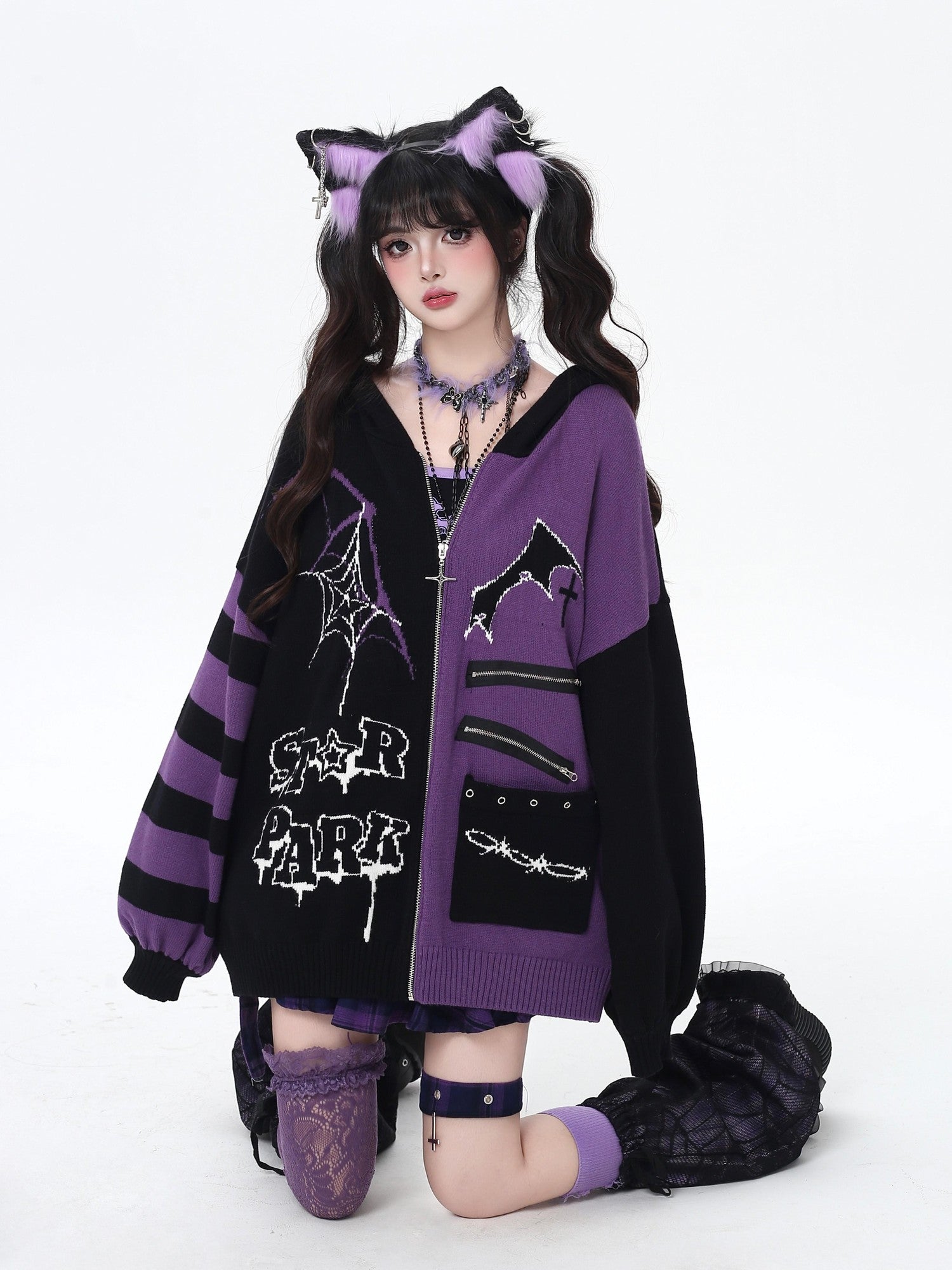 CRAZYGIRL Colorblock Striped Gothic Women's Loose Knit Thermal Cardigans