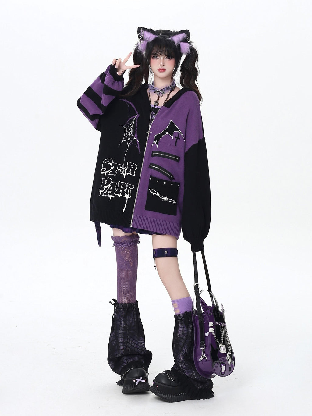 CRAZYGIRL Colorblock Striped Gothic Women's Loose Knit Thermal Cardigans