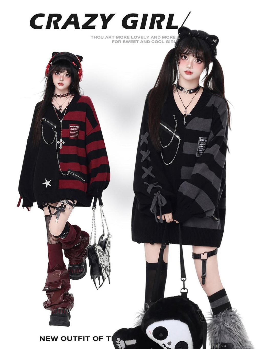 CRAZYGIRL Colorblock Striped V-neck Lantern Sleeve Pullover Regular Fit Women's Sweaters
