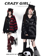 CRAZYGIRL Colorblock Striped V-neck Lantern Sleeve Pullover Regular Fit Women's Sweaters