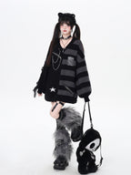 CRAZYGIRL Colorblock Striped V-neck Lantern Sleeve Pullover Regular Fit Women's Sweaters