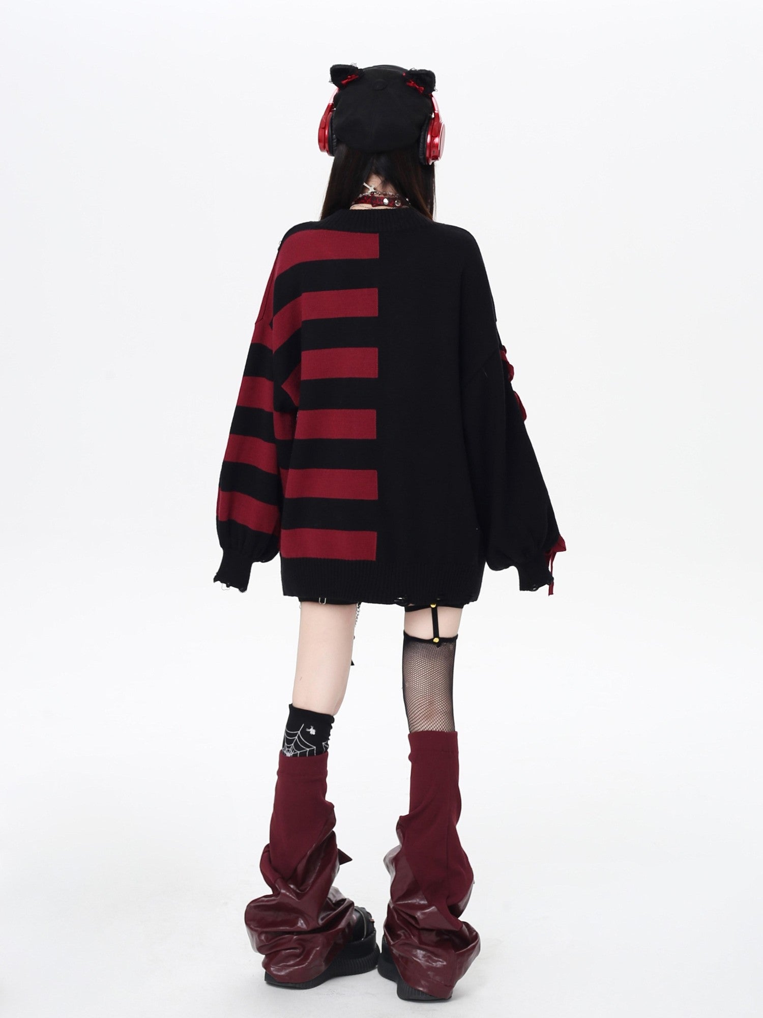 CRAZYGIRL Colorblock Striped V-neck Lantern Sleeve Pullover Regular Fit Women's Sweaters