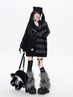 CRAZYGIRL Colorblock Striped V-neck Lantern Sleeve Pullover Regular Fit Women's Sweaters
